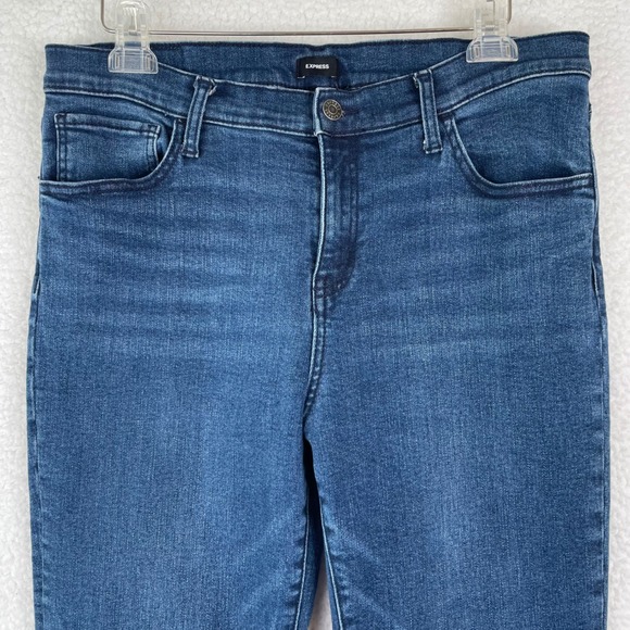 Express Denim - Express Womens Size 16 Blue Mid Rise Straight Leg Stretch Denim Jean Medium Wash
